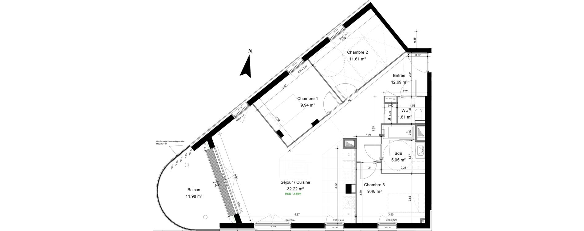 Appartement T4 de 83,28 m2 &agrave; Caen Pr&eacute;fecture