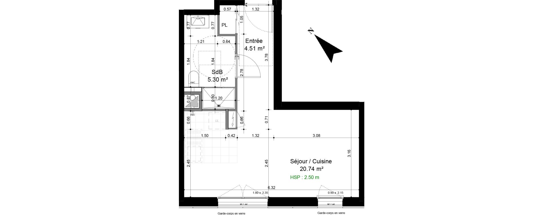 Appartement T1 de 30,55 m2 &agrave; Caen Pr&eacute;fecture