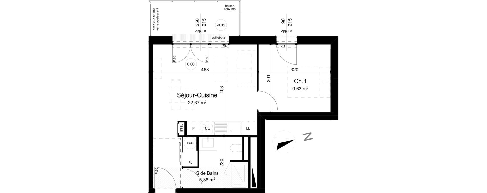 Appartement T2 de 37,38 m2 &agrave; Caen La haie vigne
