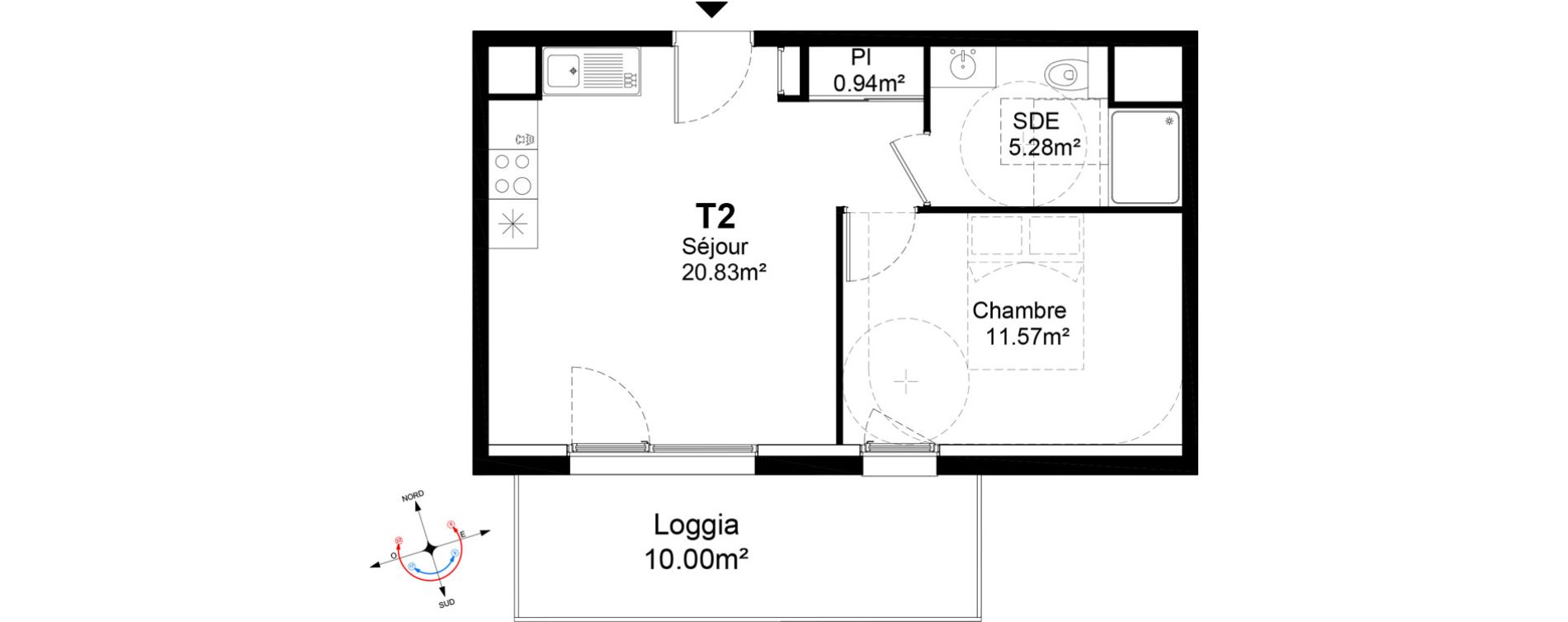 Appartement T2 de 38,62 m2 &agrave; Caen La gr&acirc;ce de dieu