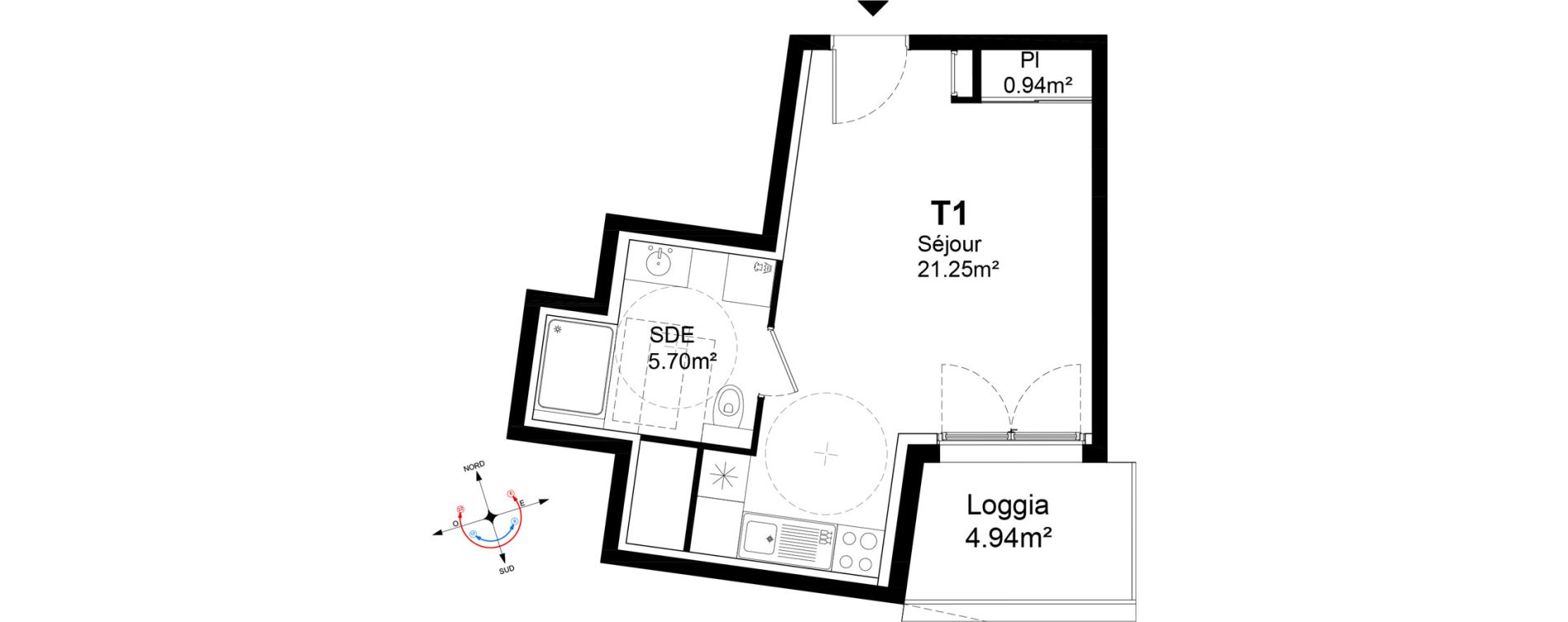 Appartement T1 de 27,89 m2 &agrave; Caen La gr&acirc;ce de dieu