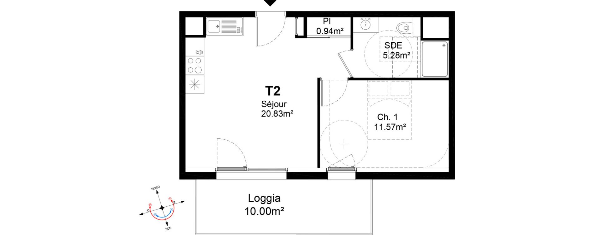 Appartement T2 de 38,62 m2 &agrave; Caen La gr&acirc;ce de dieu