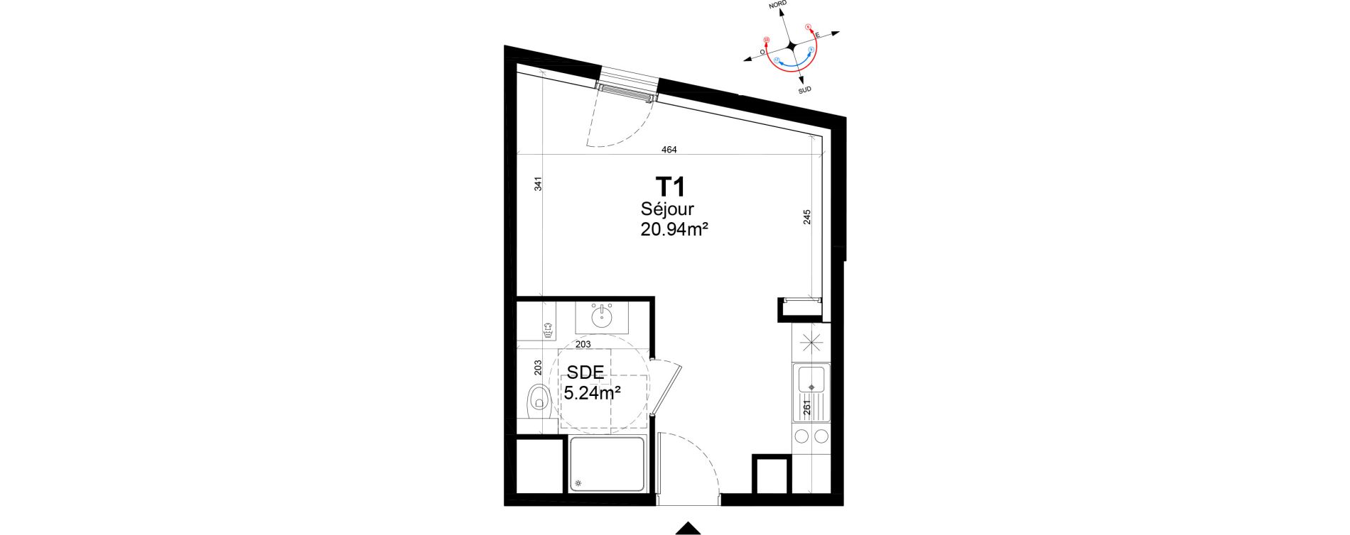 Appartement T1 de 26,18 m2 &agrave; Caen La gr&acirc;ce de dieu
