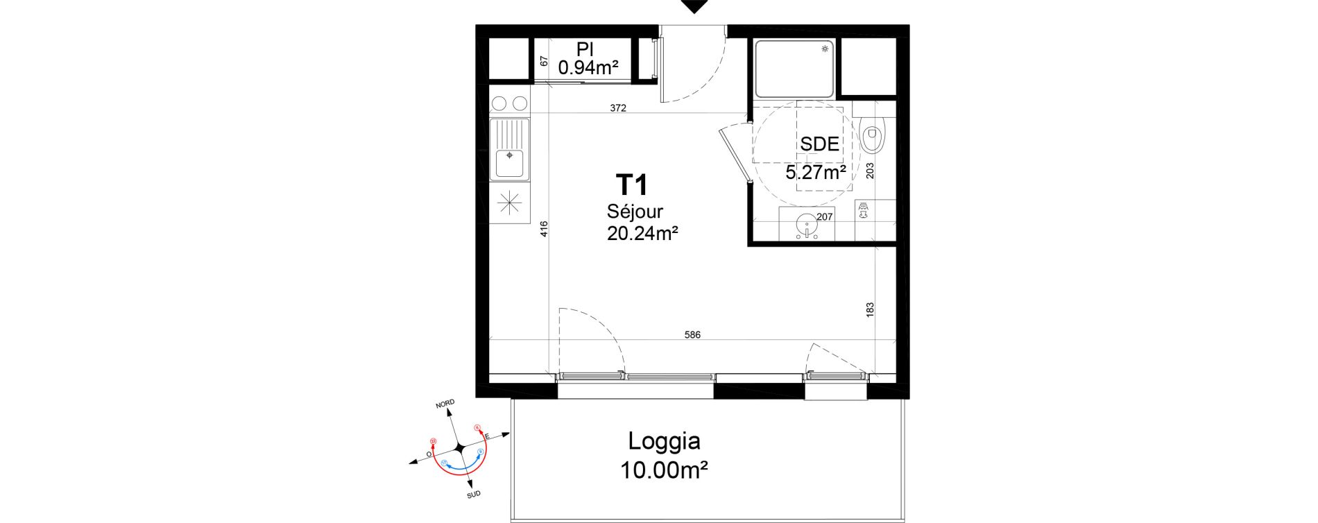 Appartement T1 de 26,45 m2 &agrave; Caen La gr&acirc;ce de dieu