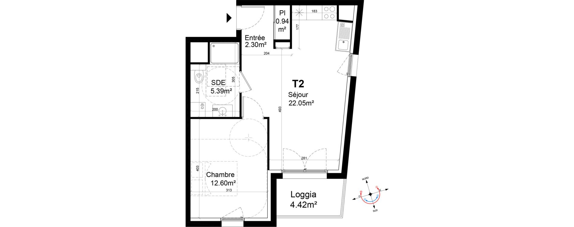 Appartement T2 de 43,28 m2 &agrave; Caen La gr&acirc;ce de dieu