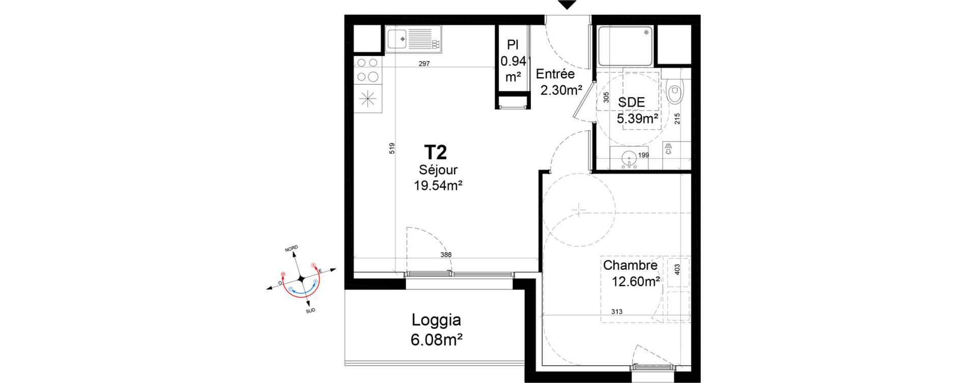 Appartement T2 de 40,77 m2 &agrave; Caen La gr&acirc;ce de dieu