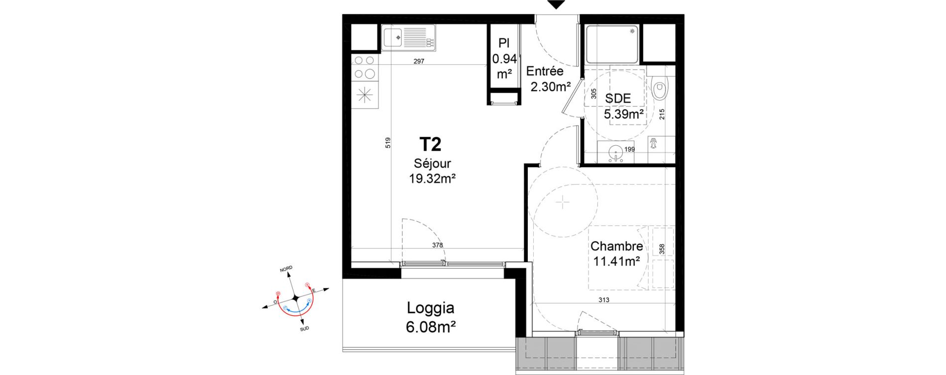 Appartement T2 de 39,36 m2 &agrave; Caen La gr&acirc;ce de dieu