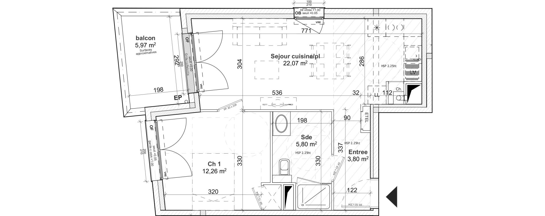 Appartement T2 de 43,93 m2 &agrave; Caen Le port