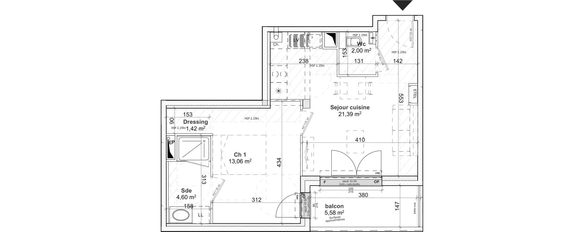 Appartement T2 de 42,47 m2 &agrave; Caen Le port