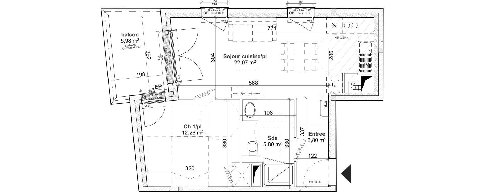 Appartement T2 de 43,93 m2 &agrave; Caen Le port