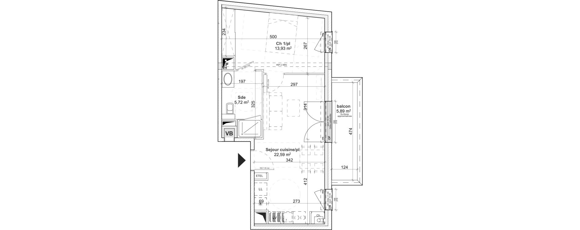Appartement T2 de 42,24 m2 &agrave; Caen Le port