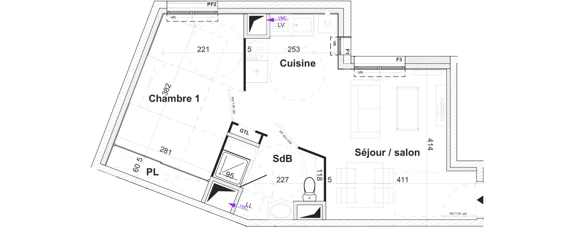 Appartement T2 de 41,08 m2 &agrave; Caen Bas venoix et prairie