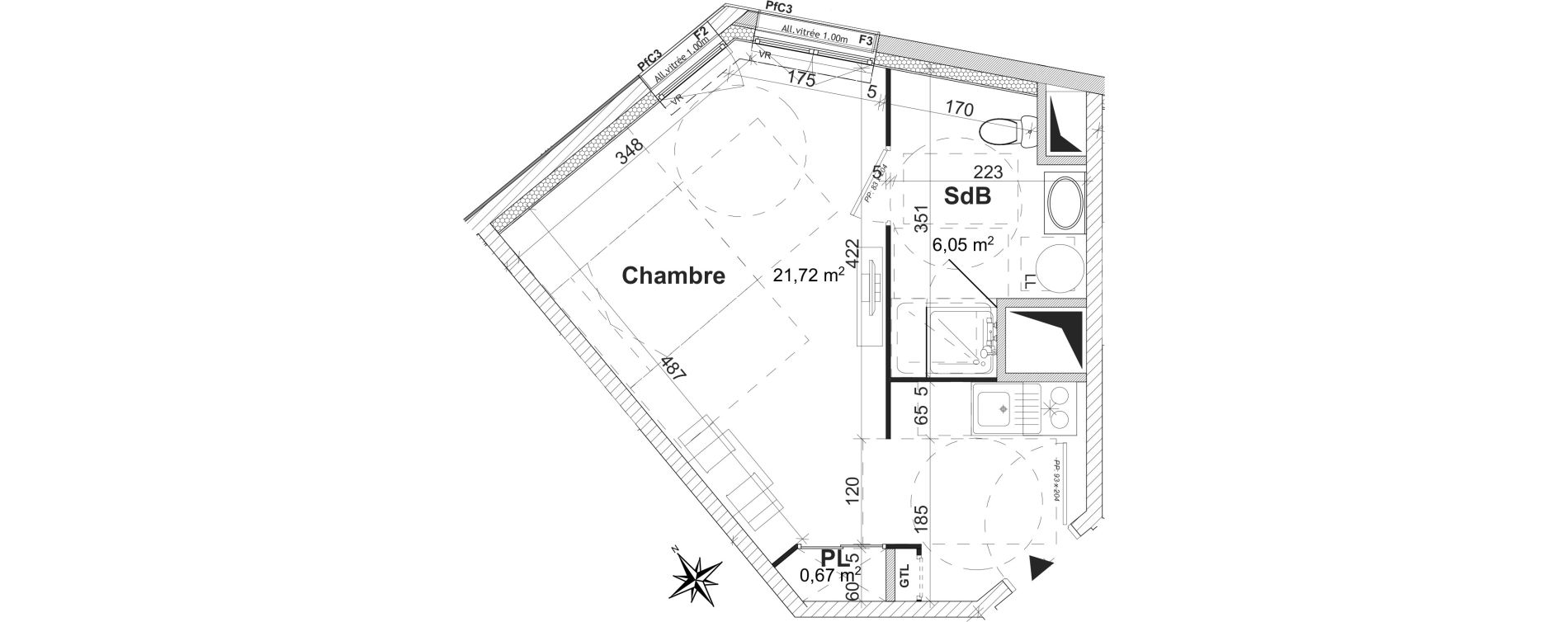 Appartement T1 de 28,44 m2 &agrave; Caen Bas venoix et prairie