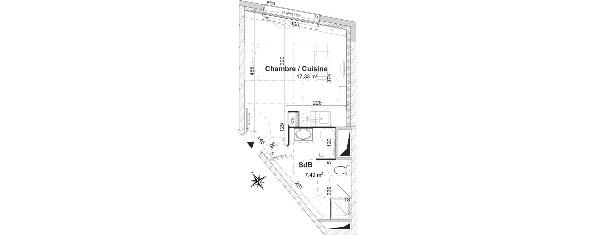 Appartement T1 de 24,82 m2 &agrave; Caen Bas venoix et prairie