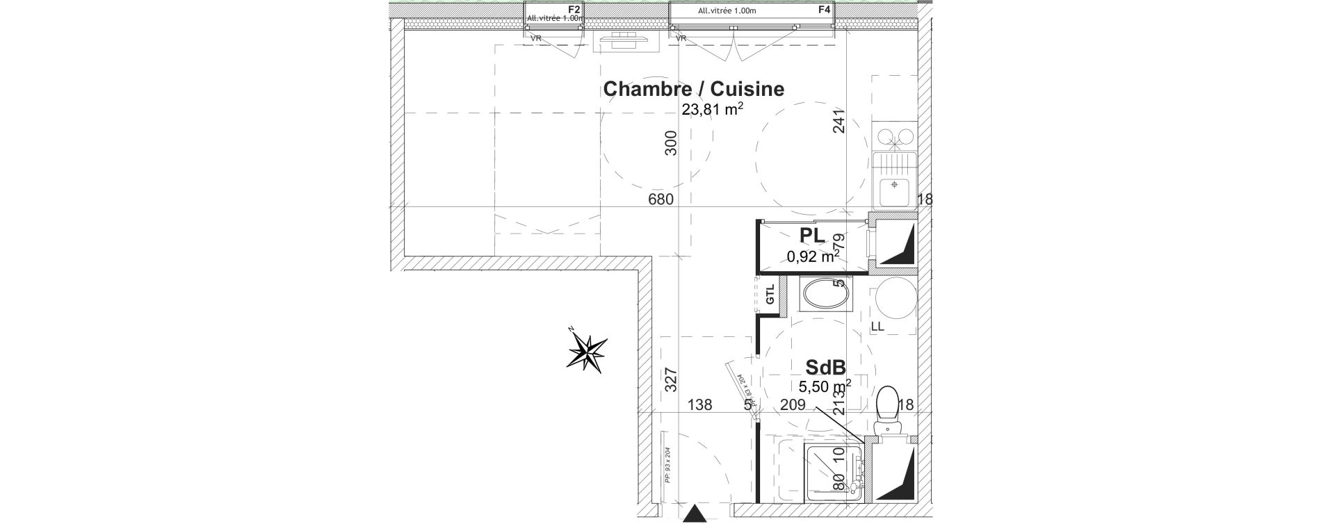 Appartement T1 de 30,23 m2 &agrave; Caen Bas venoix et prairie