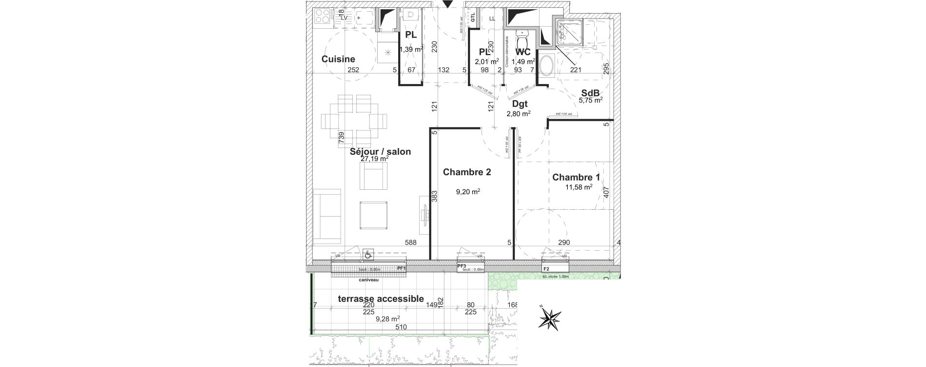 Appartement T3 de 61,41 m2 &agrave; Caen Bas venoix et prairie