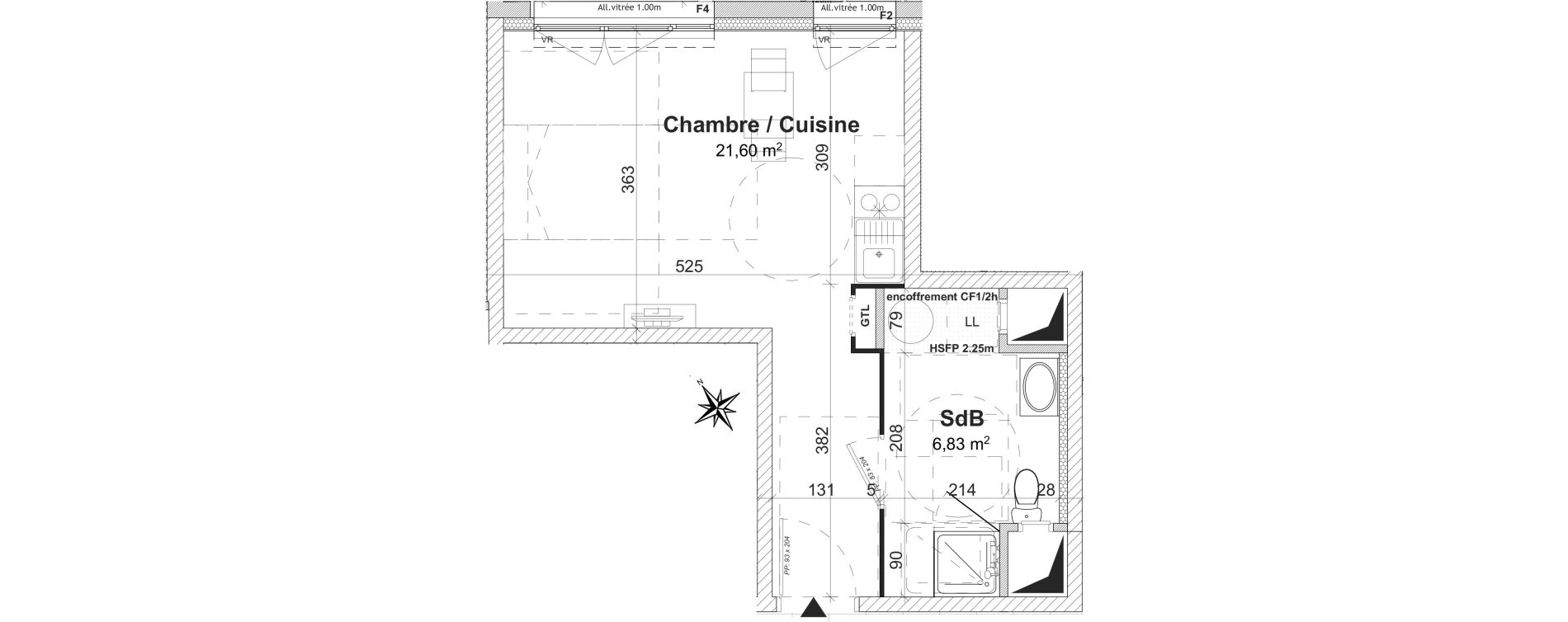 Appartement T1 de 28,43 m2 &agrave; Caen Bas venoix et prairie