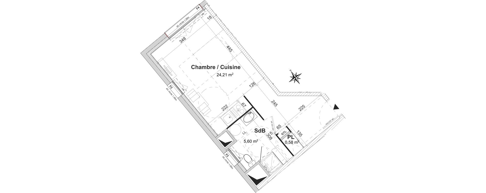 Appartement T1 de 30,39 m2 &agrave; Caen Bas venoix et prairie