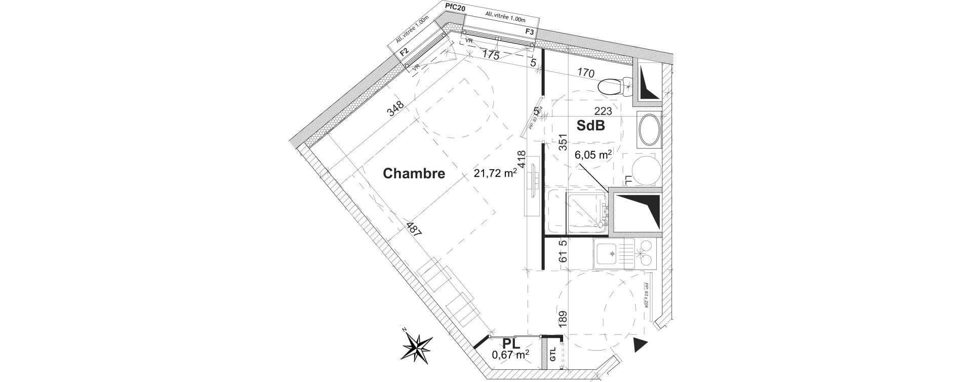 Appartement T1 de 28,44 m2 &agrave; Caen Bas venoix et prairie