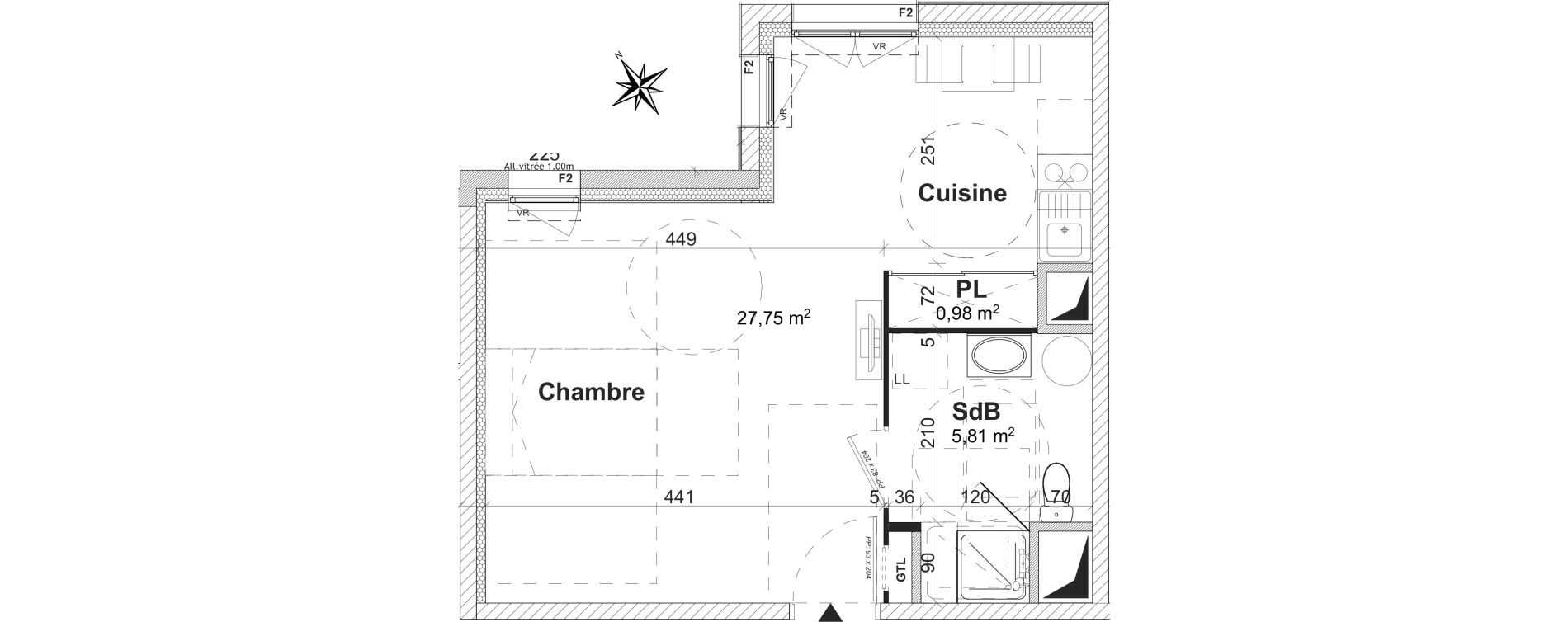 Appartement T1 de 34,54 m2 &agrave; Caen Bas venoix et prairie
