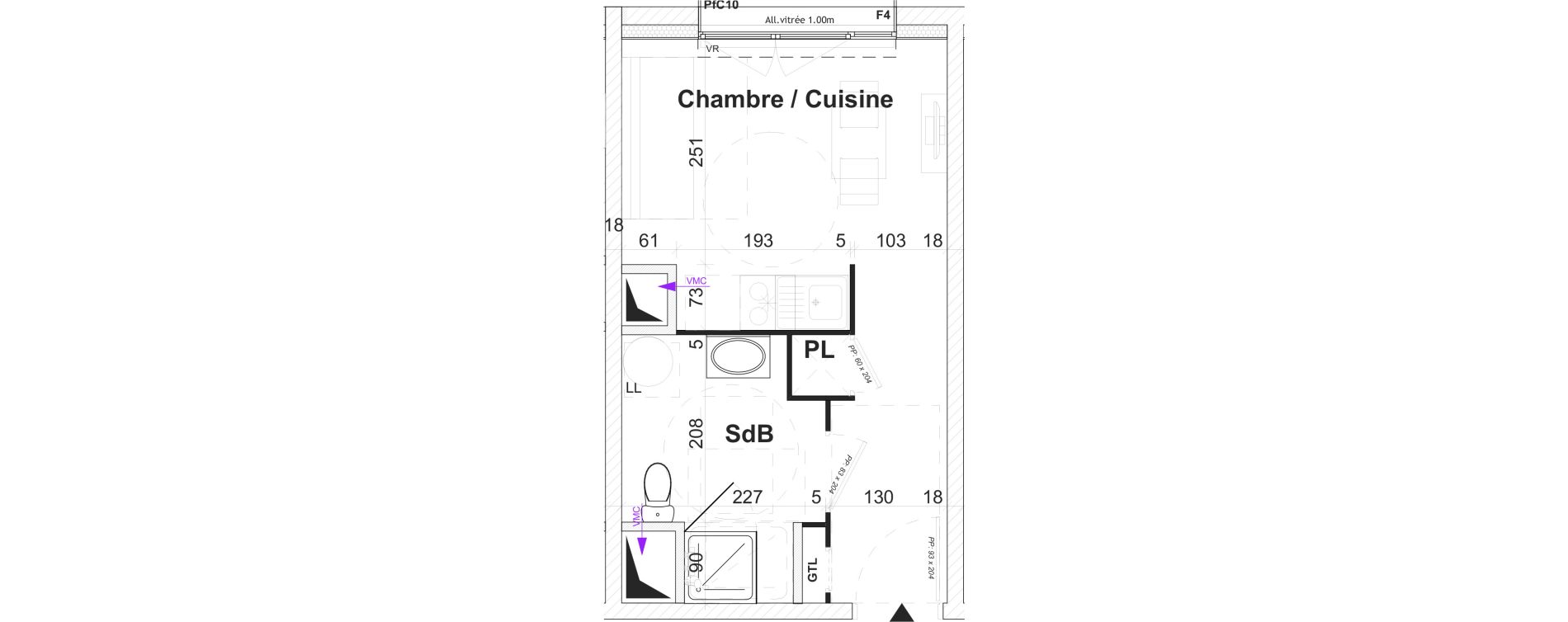 Appartement T1 de 20,48 m2 &agrave; Caen Bas venoix et prairie
