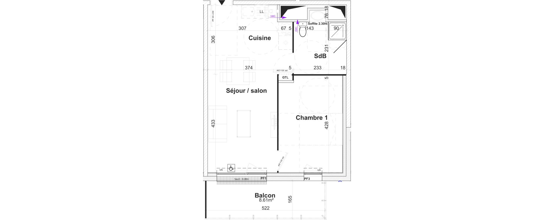 Appartement T2 de 42,57 m2 &agrave; Caen Bas venoix et prairie