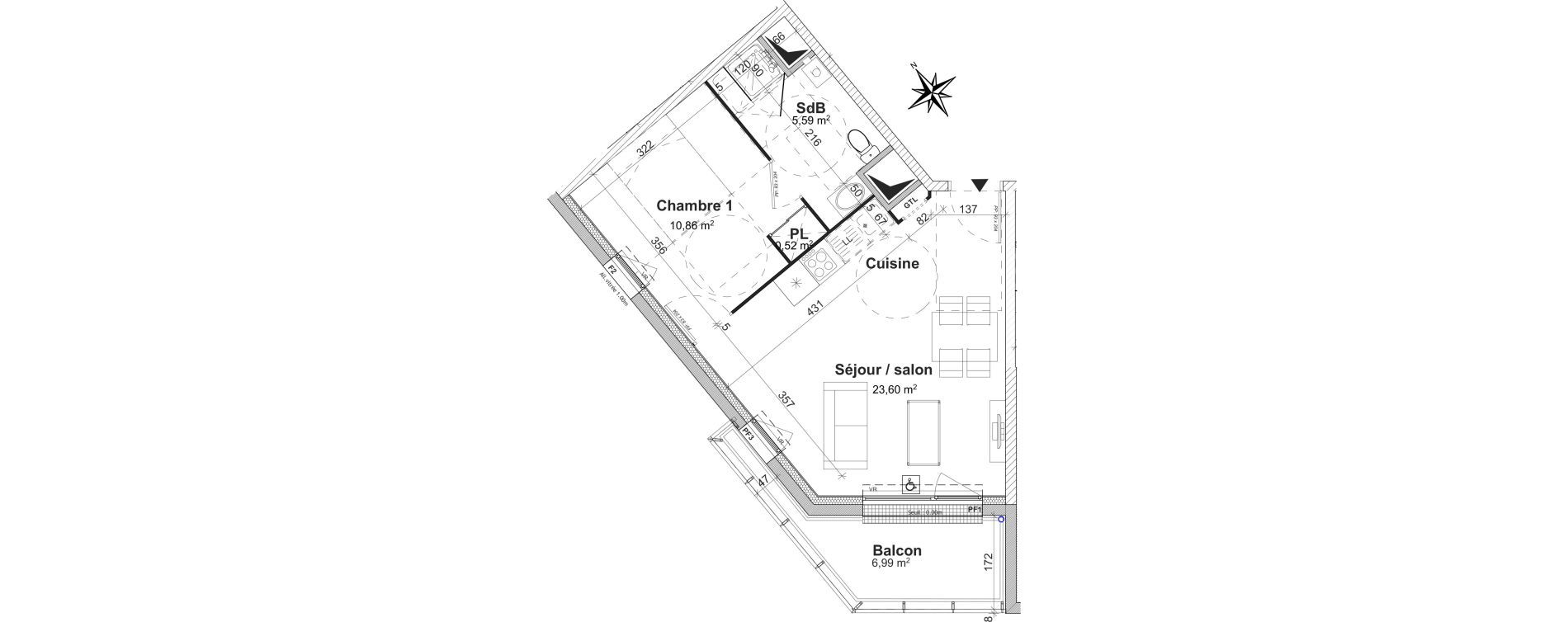 Appartement T2 de 40,57 m2 &agrave; Caen Bas venoix et prairie