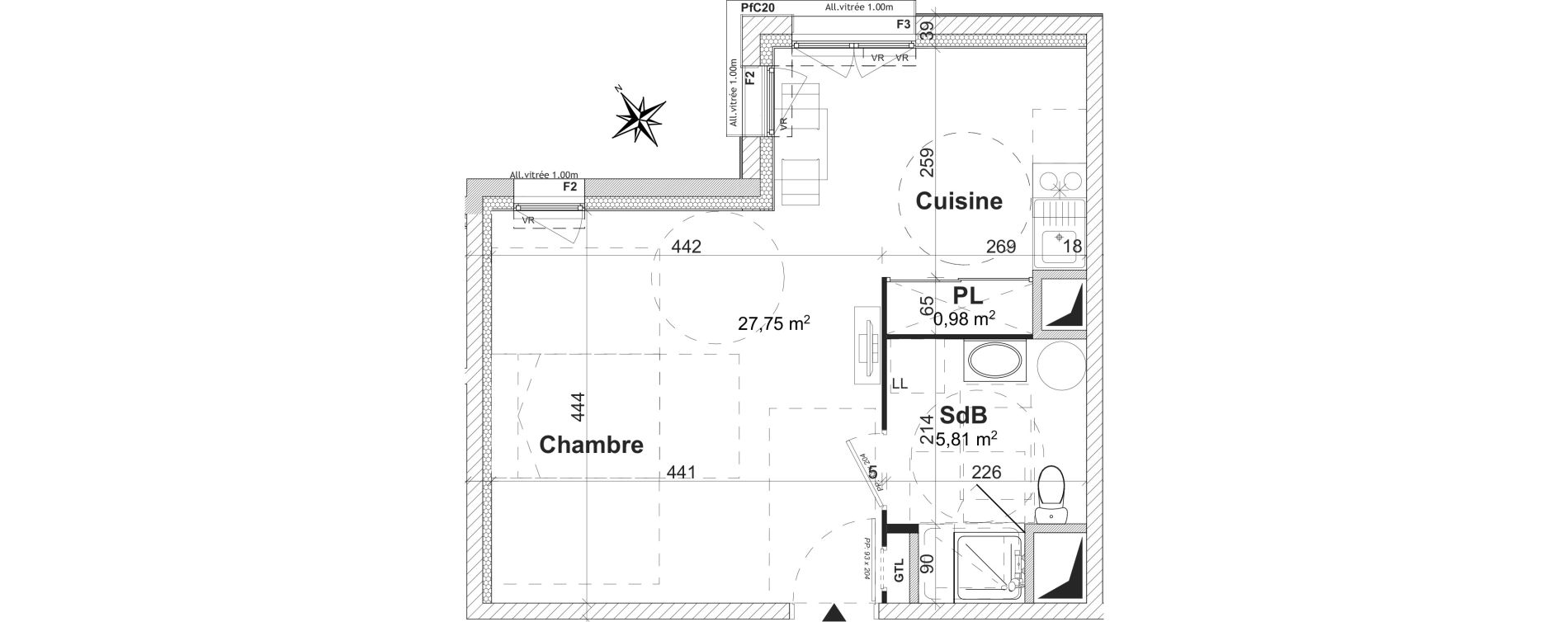 Appartement T1 de 34,65 m2 &agrave; Caen Bas venoix et prairie