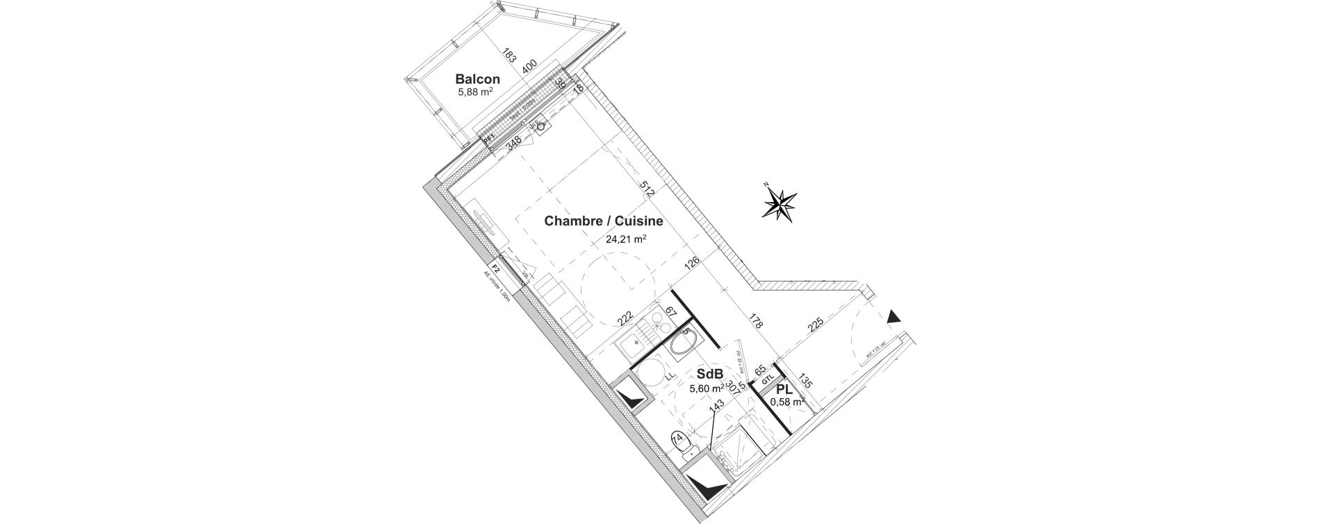Appartement T1 de 30,39 m2 &agrave; Caen Bas venoix et prairie