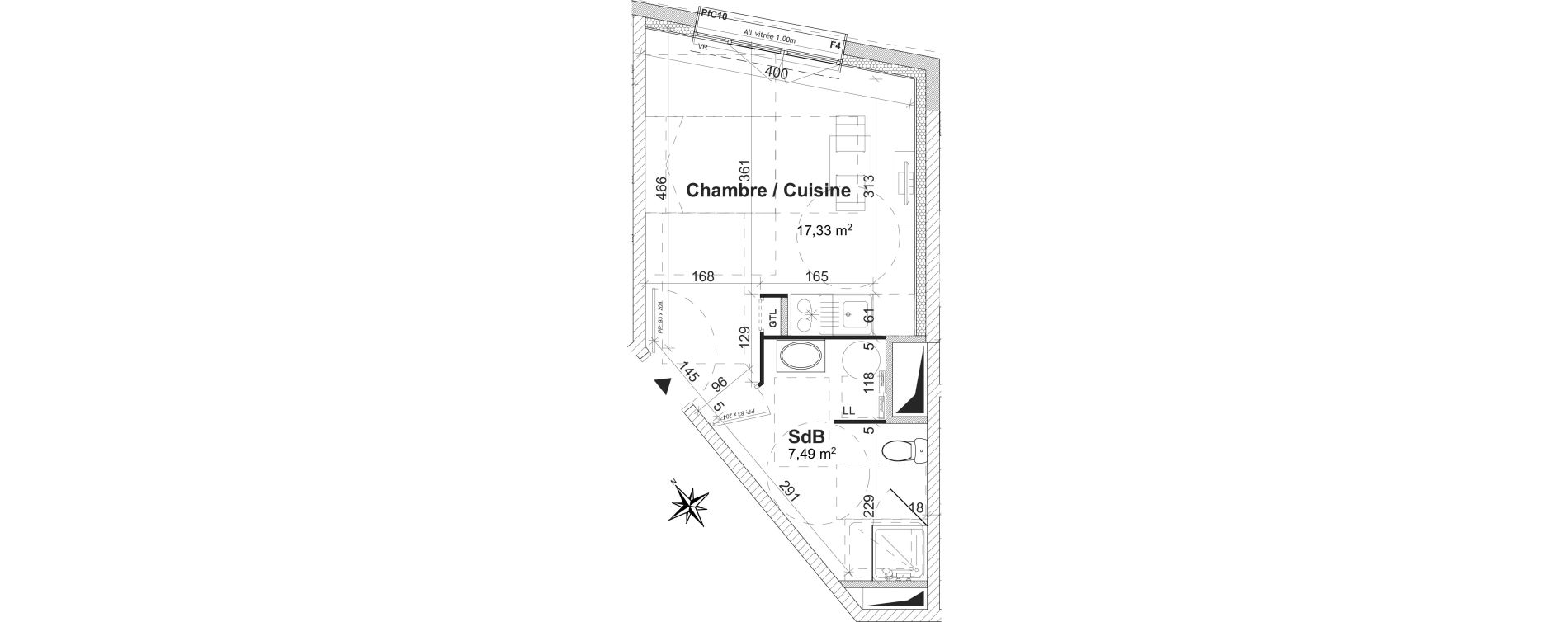 Appartement T1 de 24,82 m2 &agrave; Caen Bas venoix et prairie