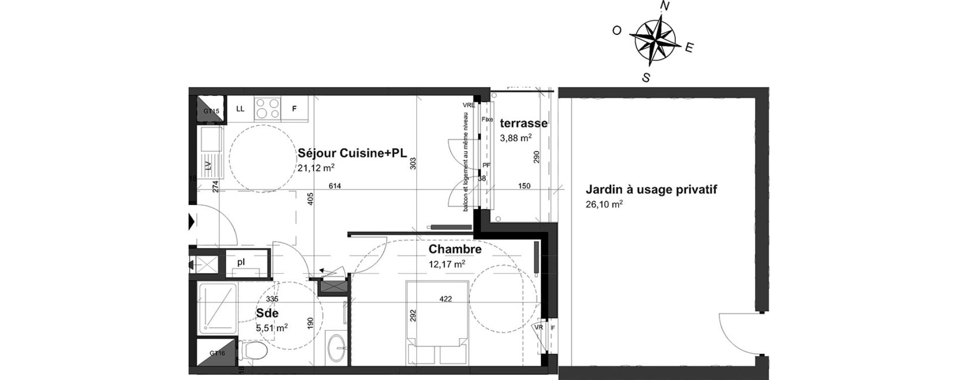 Appartement T2 de 38,80 m2 &agrave; Caen Saint jean eudes - saint gilles