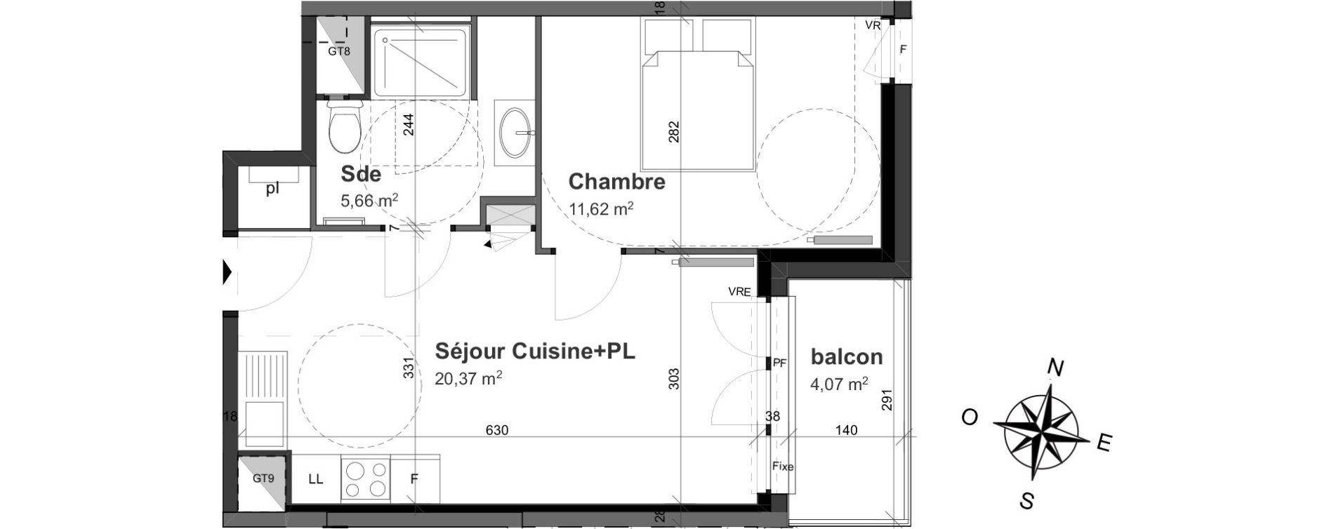Appartement T2 de 37,65 m2 &agrave; Caen Saint jean eudes - saint gilles