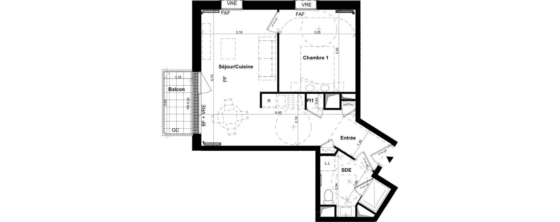 Appartement T2 de 42,54 m2 &agrave; Caen La haie vigne