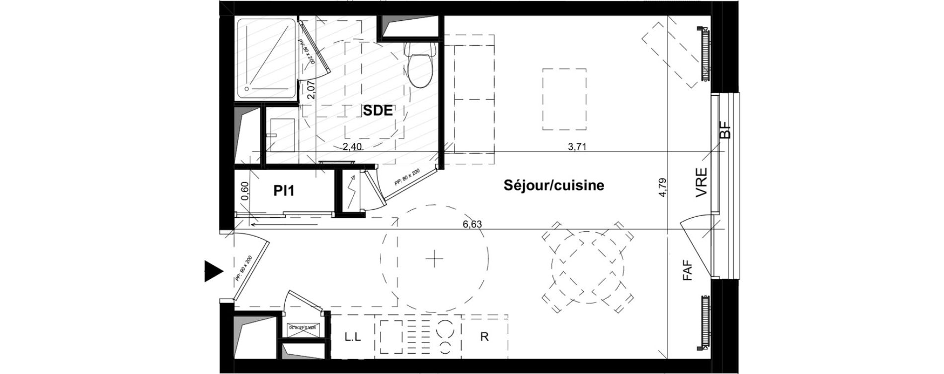 Appartement T1 de 29,37 m2 &agrave; Caen La haie vigne