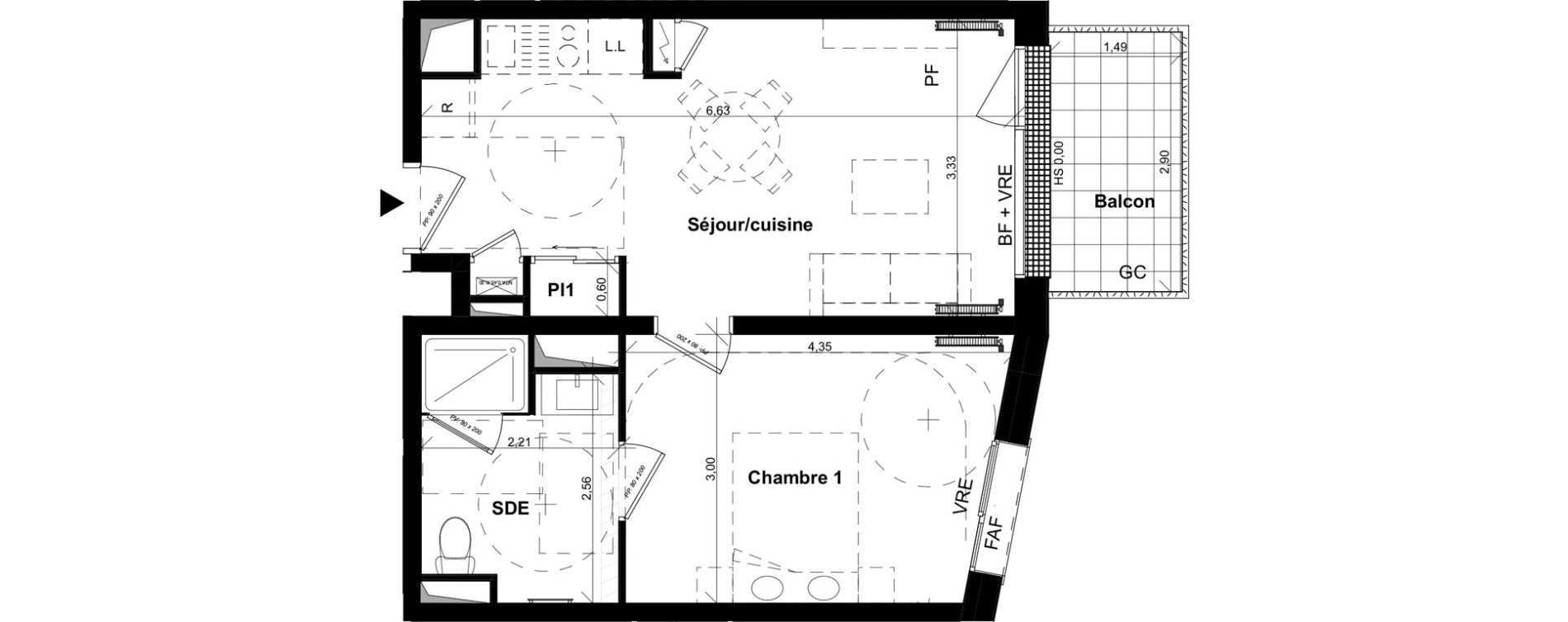 Appartement T2 de 38,48 m2 &agrave; Caen La haie vigne