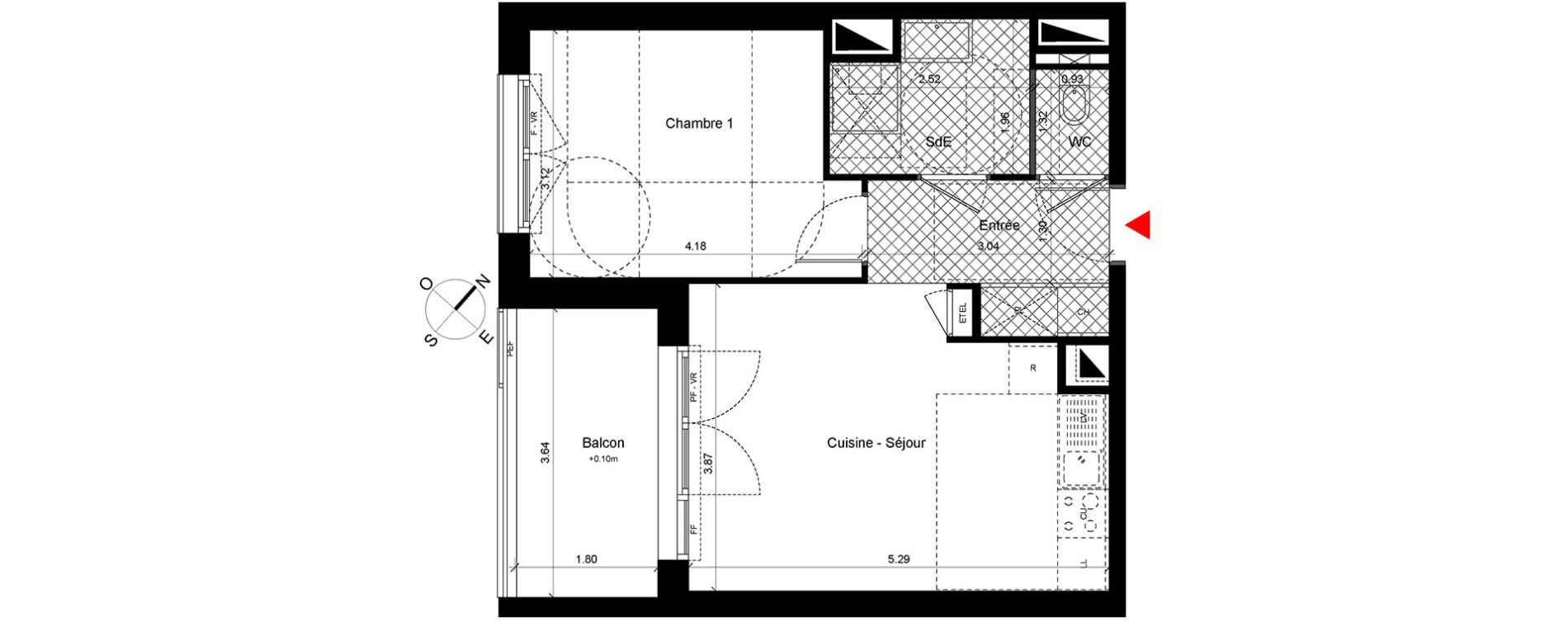 Appartement T2 de 41,41 m2 &agrave; Caen Hastings