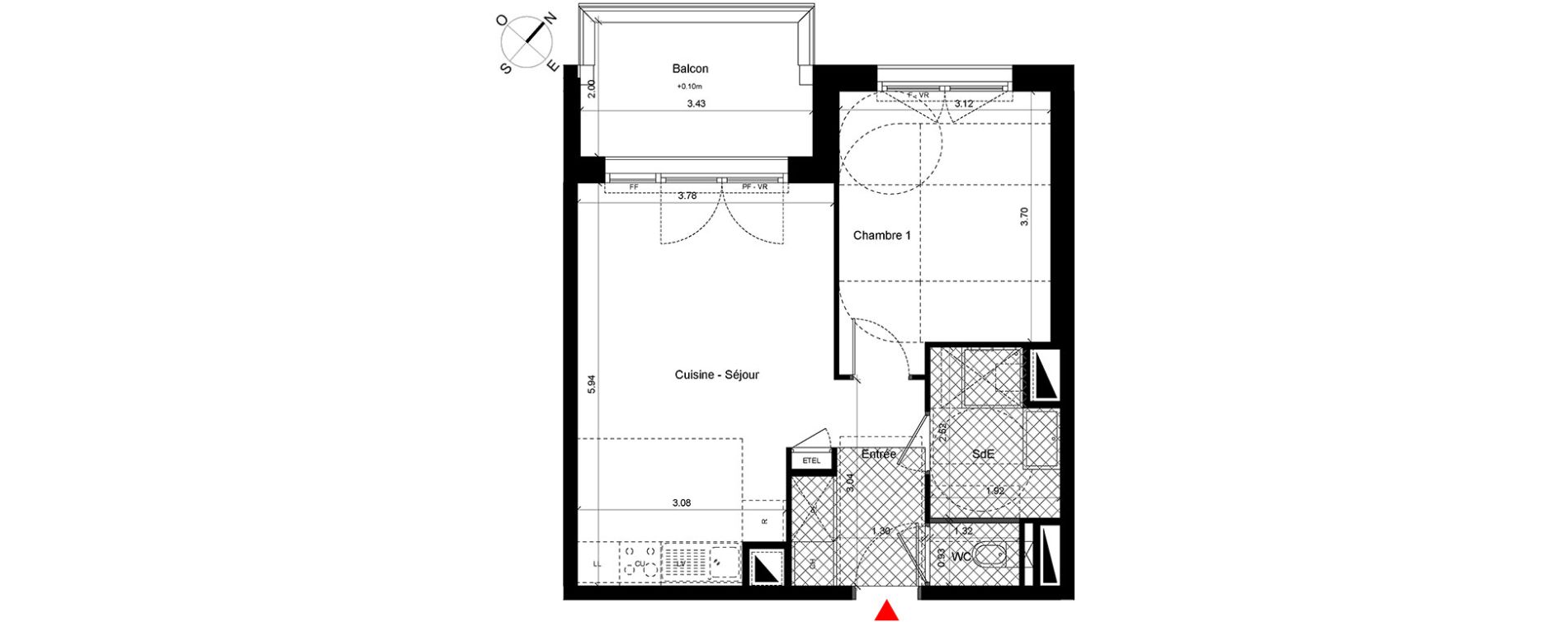 Appartement T2 de 43,59 m2 &agrave; Caen Hastings