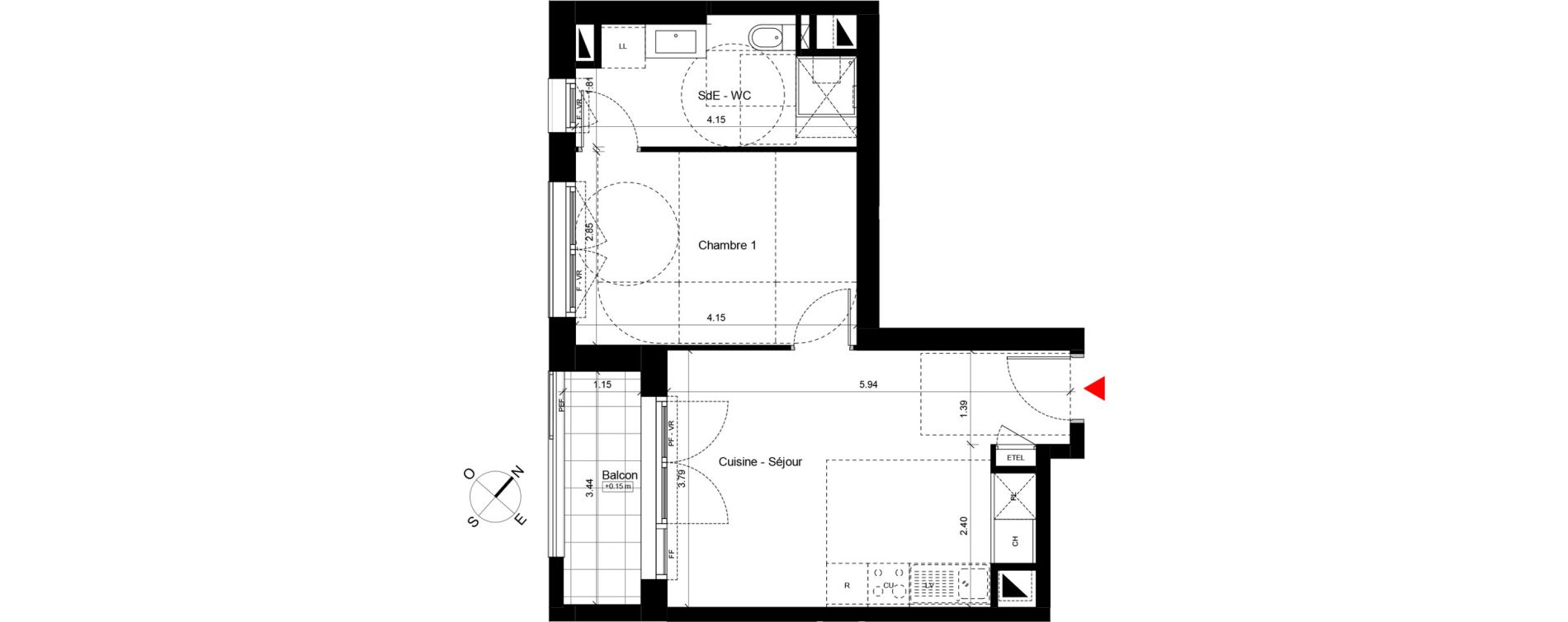 Appartement T2 de 39,45 m2 &agrave; Caen Hastings