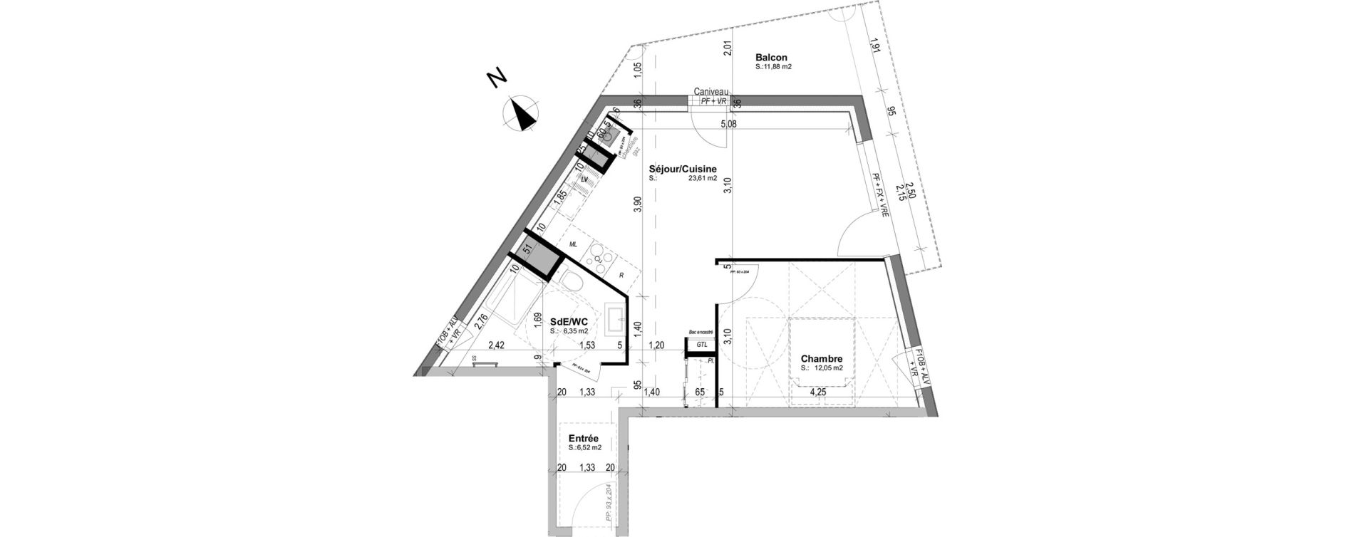 Appartement T2 de 48,53 m2 &agrave; Caen Universite