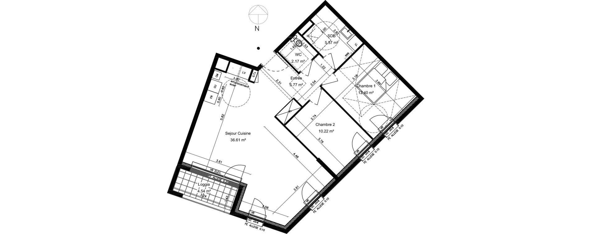 Appartement T3 de 72,54 m2 &agrave; Caen Calmette