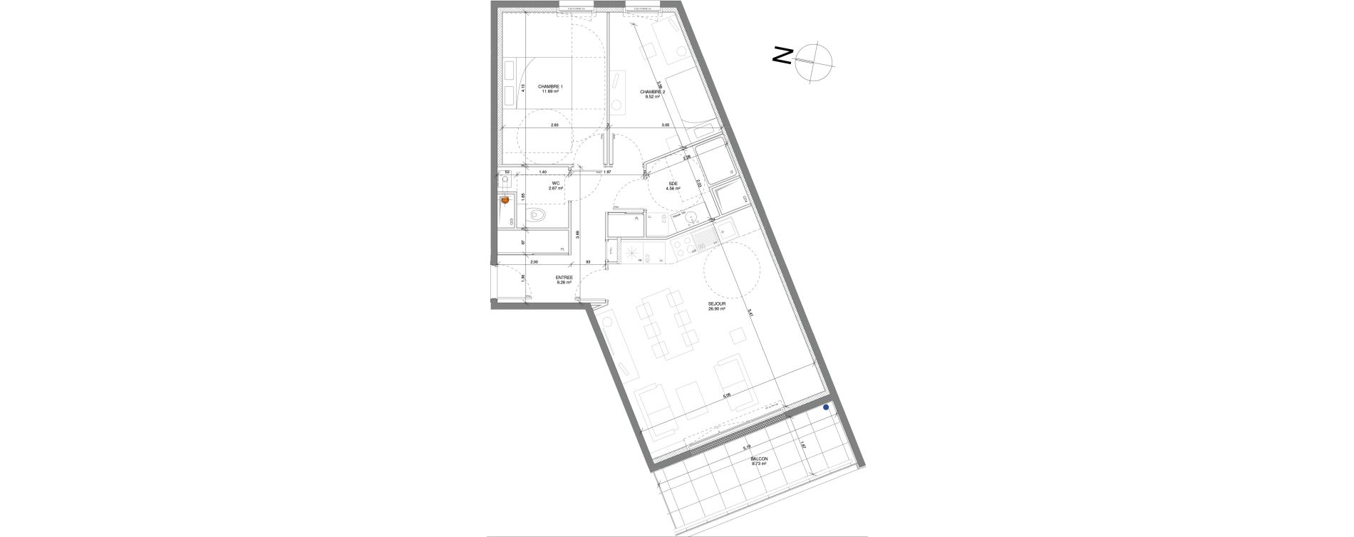 Appartement T3 de 64,59 m2 &agrave; Caen Le port