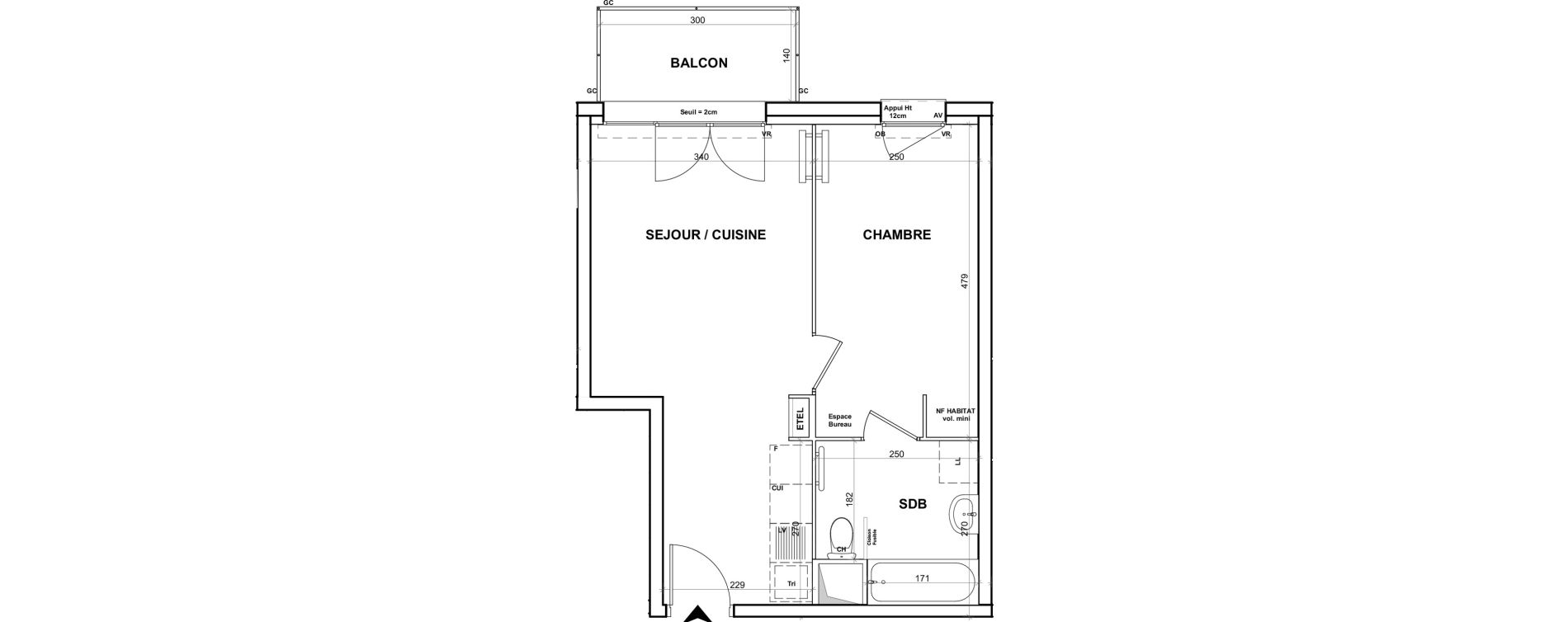 Appartement T2 de 38,84 m2 &agrave; Cagny Centre