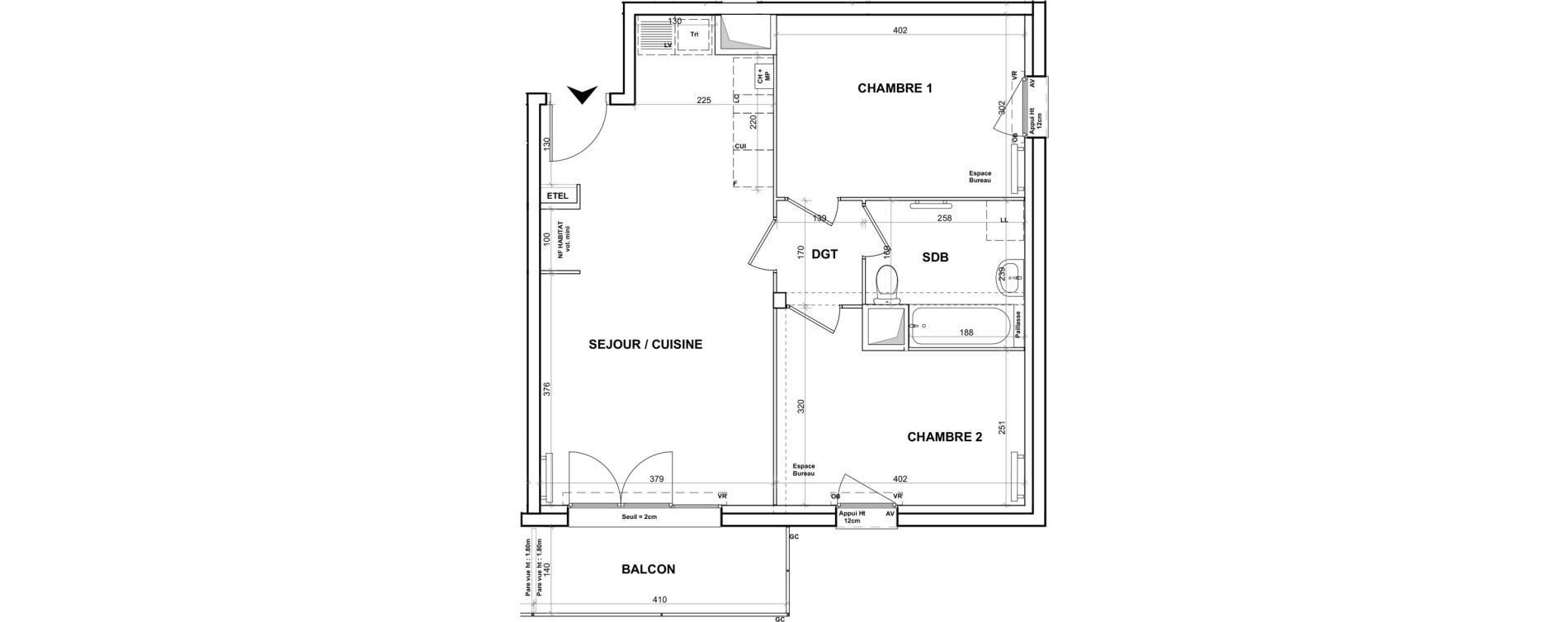 Appartement T3 de 57,93 m2 &agrave; Cagny Centre