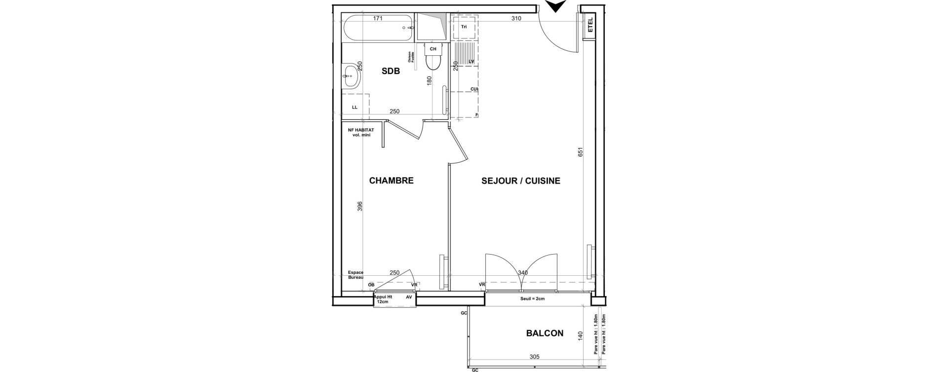 Appartement T2 de 37,43 m2 &agrave; Cagny Centre