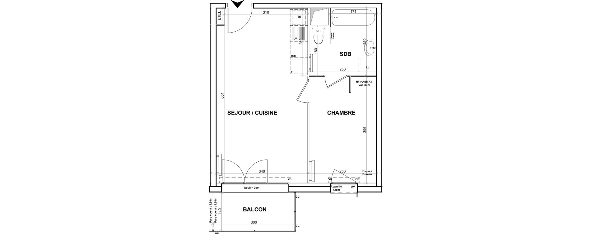 Appartement T2 de 37,43 m2 &agrave; Cagny Centre