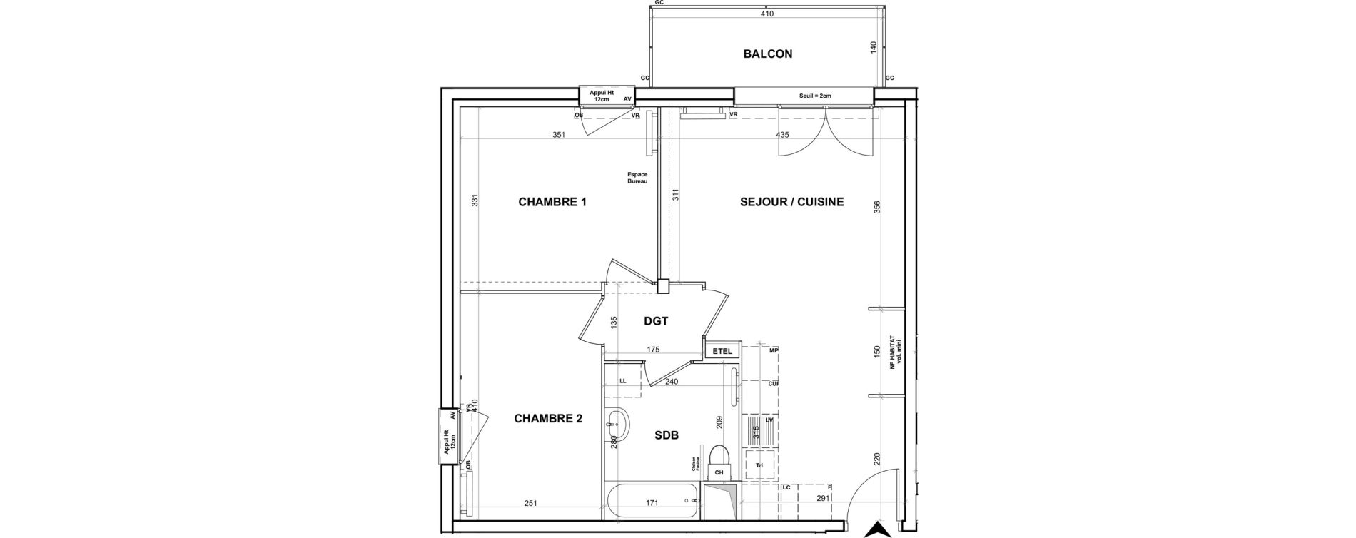 Appartement T3 de 56,39 m2 &agrave; Cagny Centre