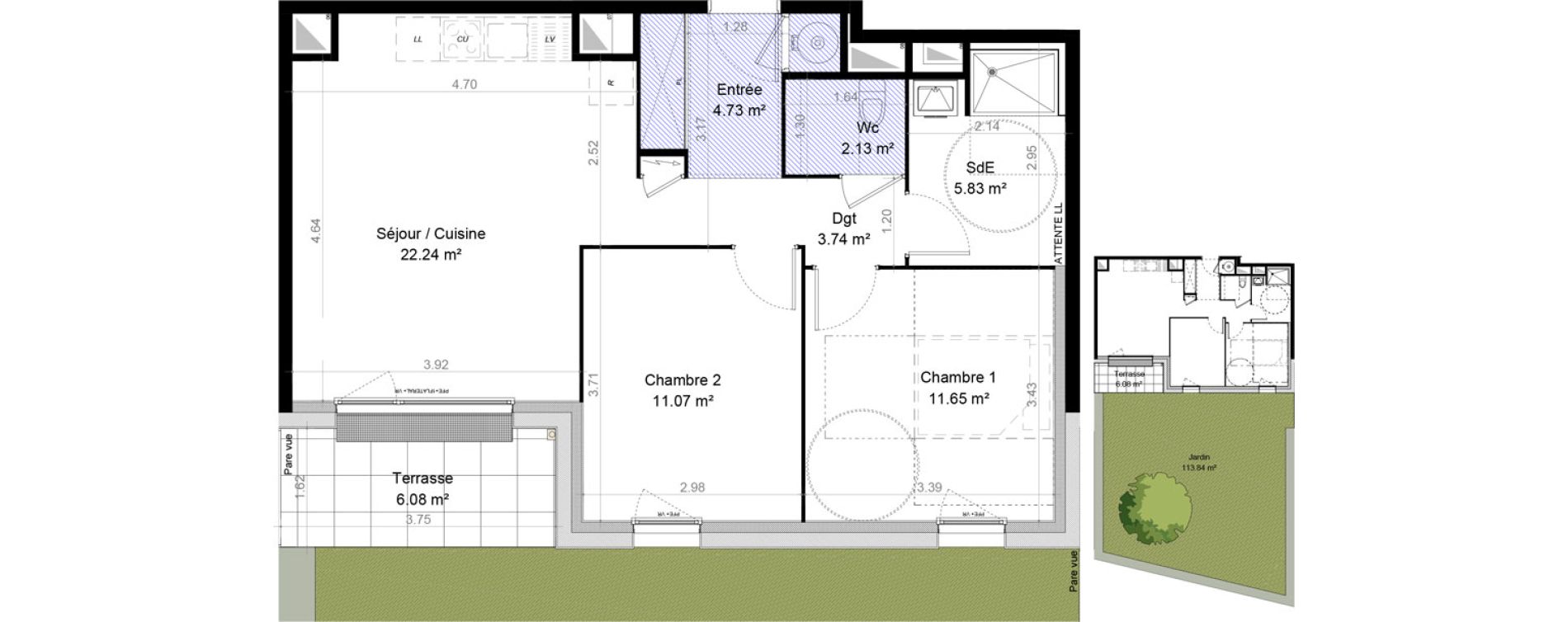 Appartement T3 de 61,39 m2 &agrave; Carpiquet Centre
