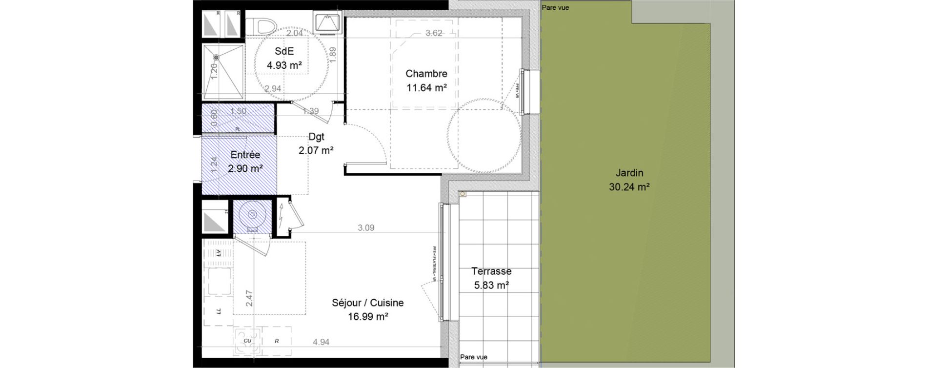 Appartement T2 de 38,53 m2 &agrave; Carpiquet Centre