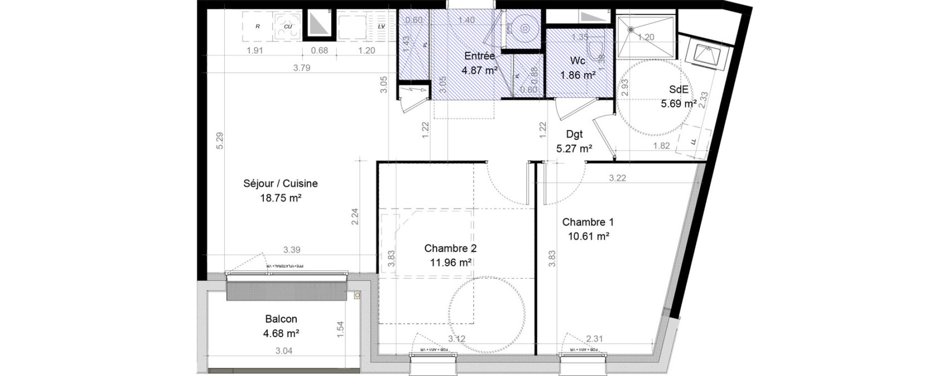 Appartement T3 de 59,01 m2 &agrave; Carpiquet Centre