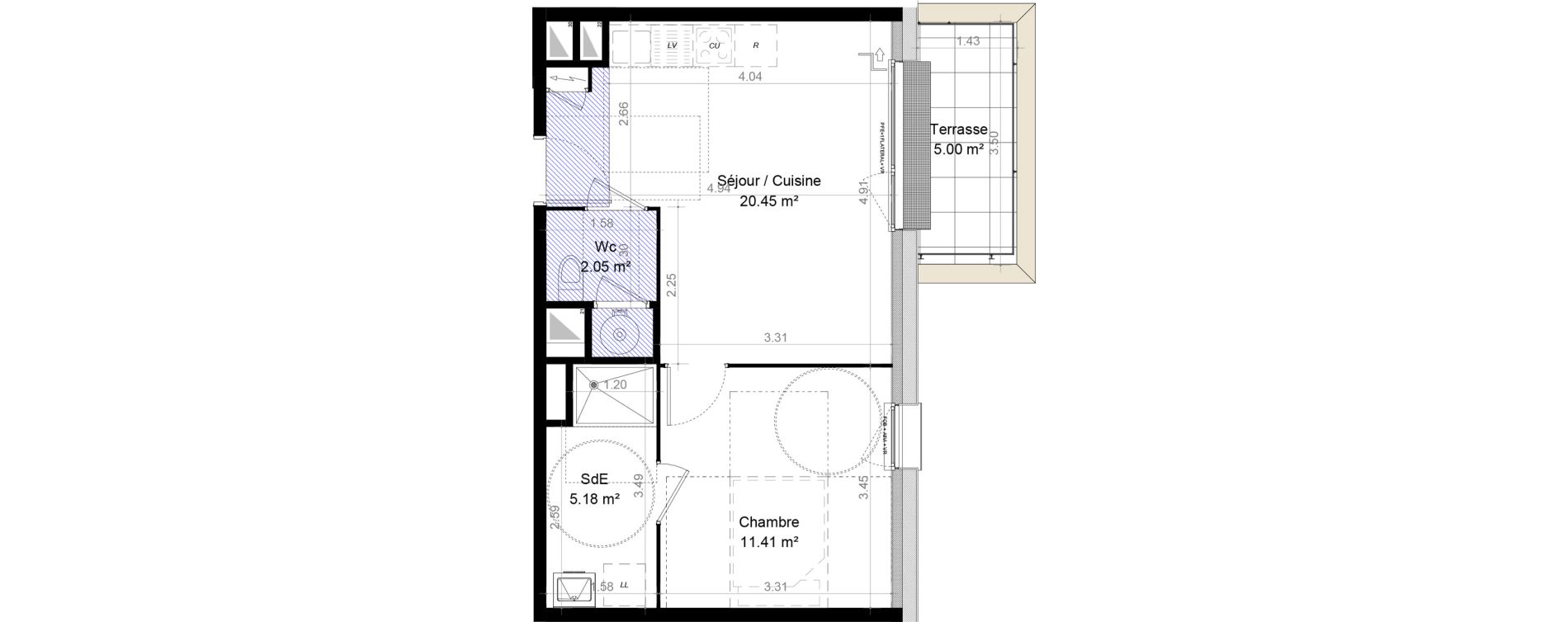 Appartement T2 de 39,09 m2 &agrave; Carpiquet Centre